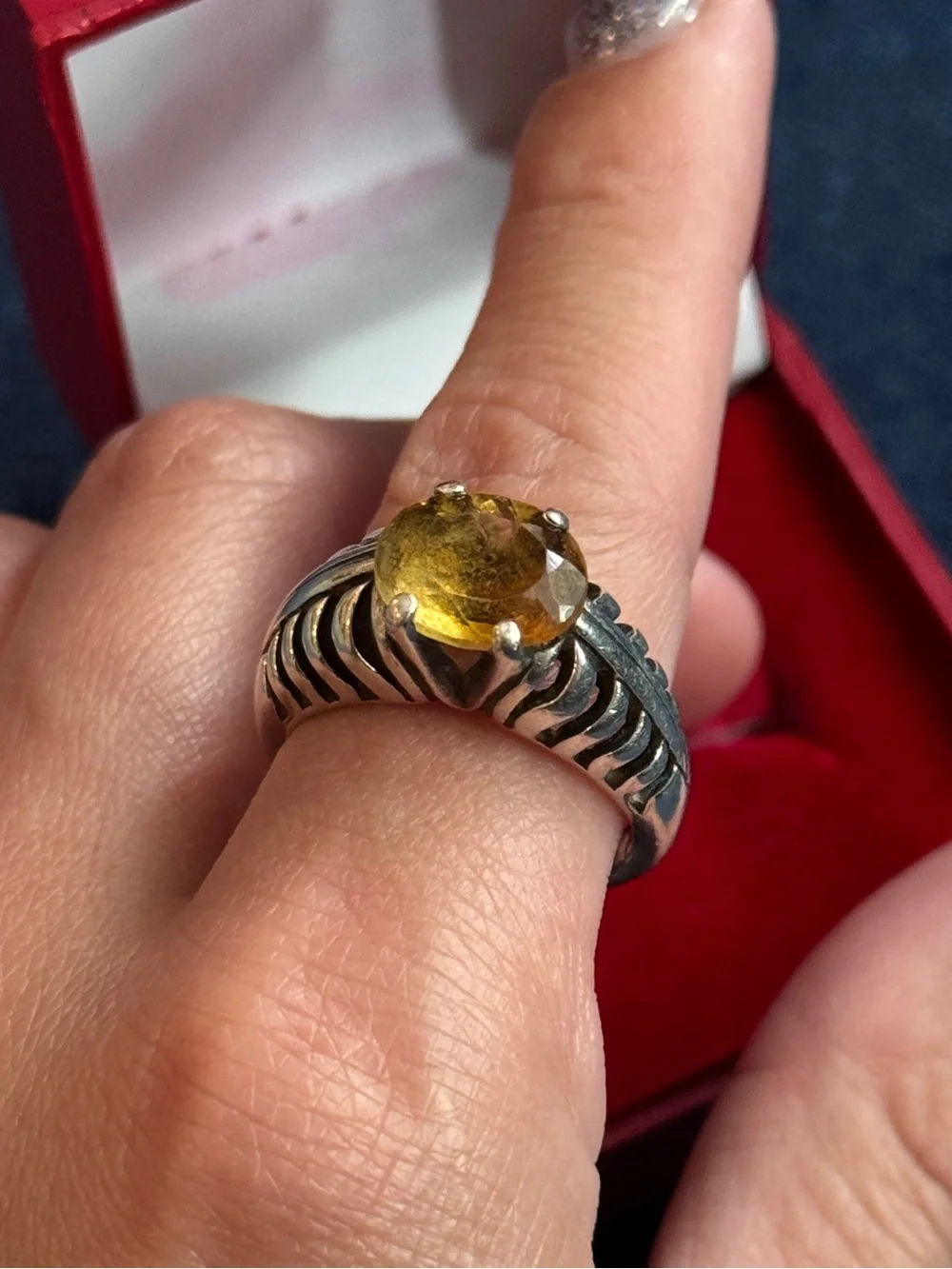 Vintage Kabana 925 sterling silver faceted oval citrine Ring Size 9